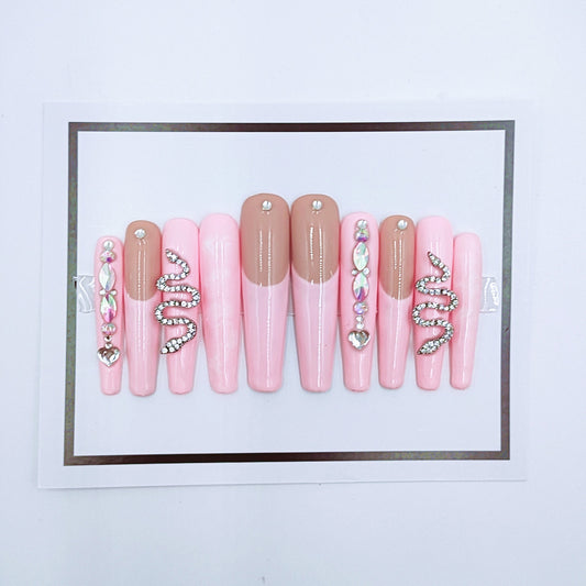 Ballet Armor Silver Snake Powder French Handmade Nails