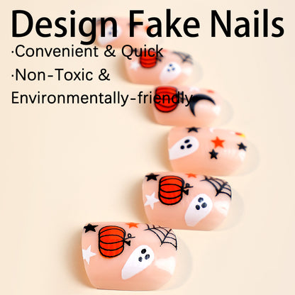 Halloween Pumpkin Spider Nails