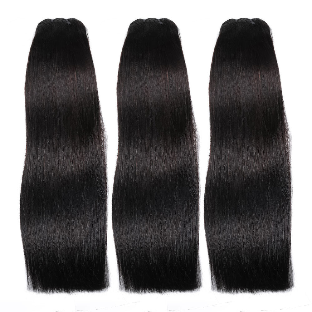 Premium Double Drawn Raw Straight Human Hair - 3 Bundles Deal