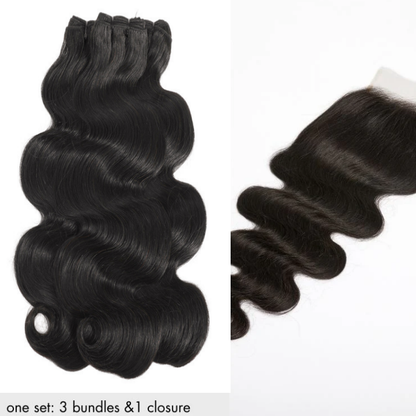 Premium Double Drawn Raw Body Wave Human Hair - 3 Bundles with 5x5 HD Lace Closure