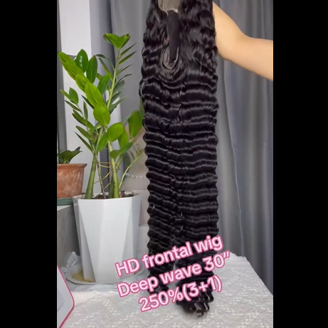 250% 13x4 HD Lace Frontal Wig Deep Wave– 100% Virgin Human Hair Wig, Free Shipping