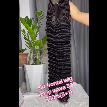 250% 13x4 HD Lace Frontal Wig Deep Wave– 100% Virgin Human Hair Wig, Free Shipping