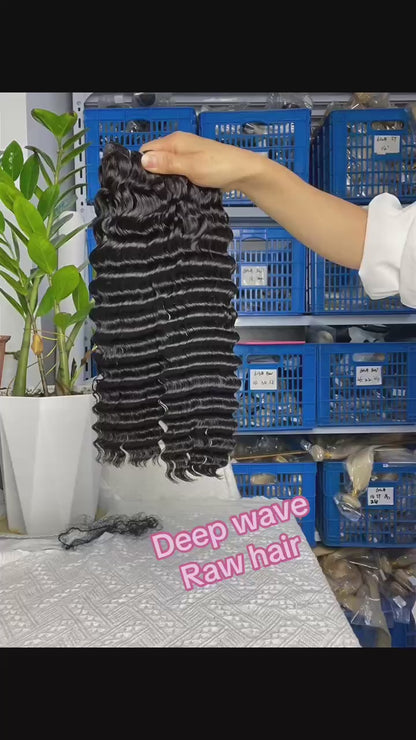 Premium Double Drawn Raw Deep Wave Human Hair Bundles - 3 Bundle Deal