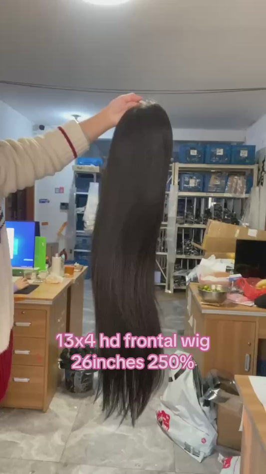 250% 13x4 HD Lace Frontal Wig Straight– 100% Virgin Human Hair, Free Shipping