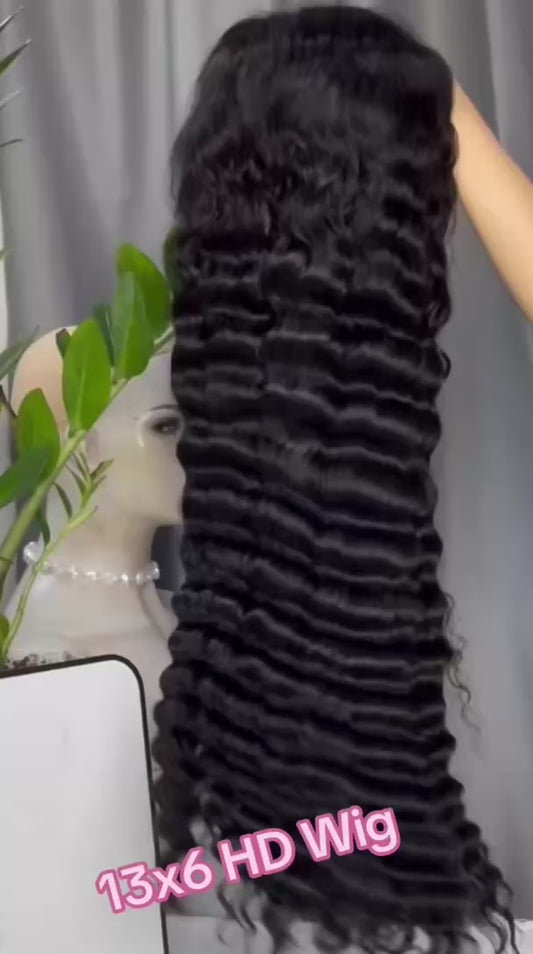 250% 13x6 HD Lace Frontal Wig Deep Wave – 100% Virgin Human Hair Wig, Free Shipping