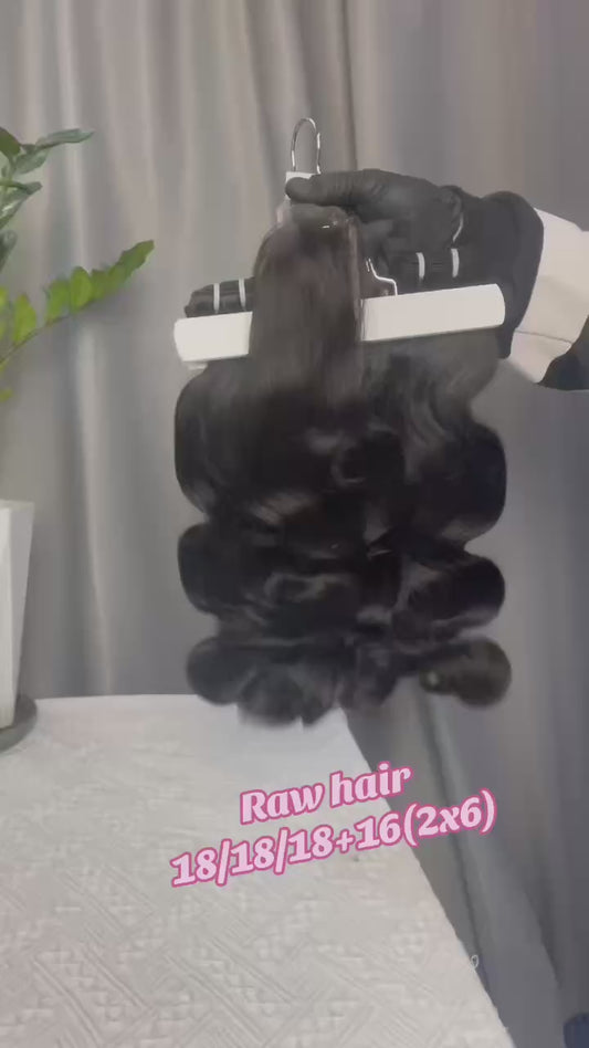 Premium Double Drawn Raw Body Wave Human Hair - 3 Bundles with 2x6 HD Lace Closure