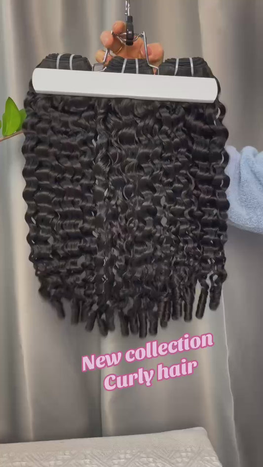 Premium Double Drawn Raw Curly With Spiral End Human Hair Bundles - 3 Bundle Deal
