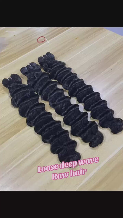 Premium Double Drawn Raw Loose Deep Wave Human Hair Bundles - 3 Bundle Deal