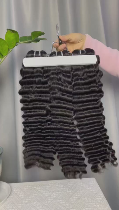 Premium Double Drawn Raw Deep Wave Human Hair Bundles - 3 Bundle Deal