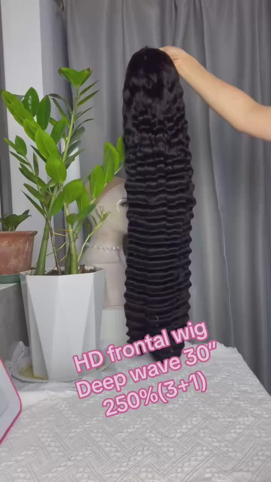 250% 13x4 HD Lace Frontal Wig Deep Wave– 100% Virgin Human Hair Wig, Free Shipping