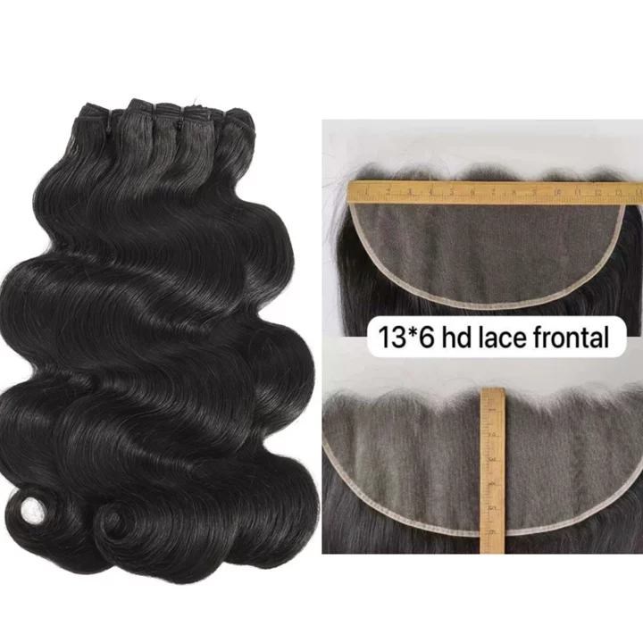 Premium Double Drawn Raw Body Wave Human Hair - 3 Bundles with 13x6 HD Lace Frontal
